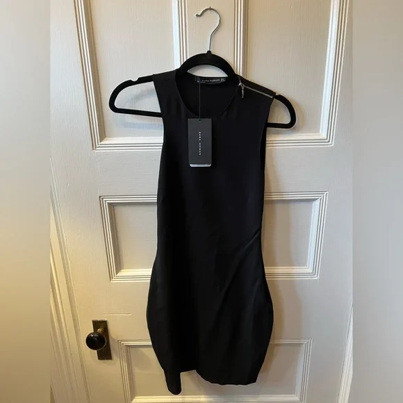 crepe mini dress zara ZARA WOMAN SS24 BLACK CREPE CUT-OUT MINI DRESS BLACK SZ. XS, M_2450/536 NWT SS24